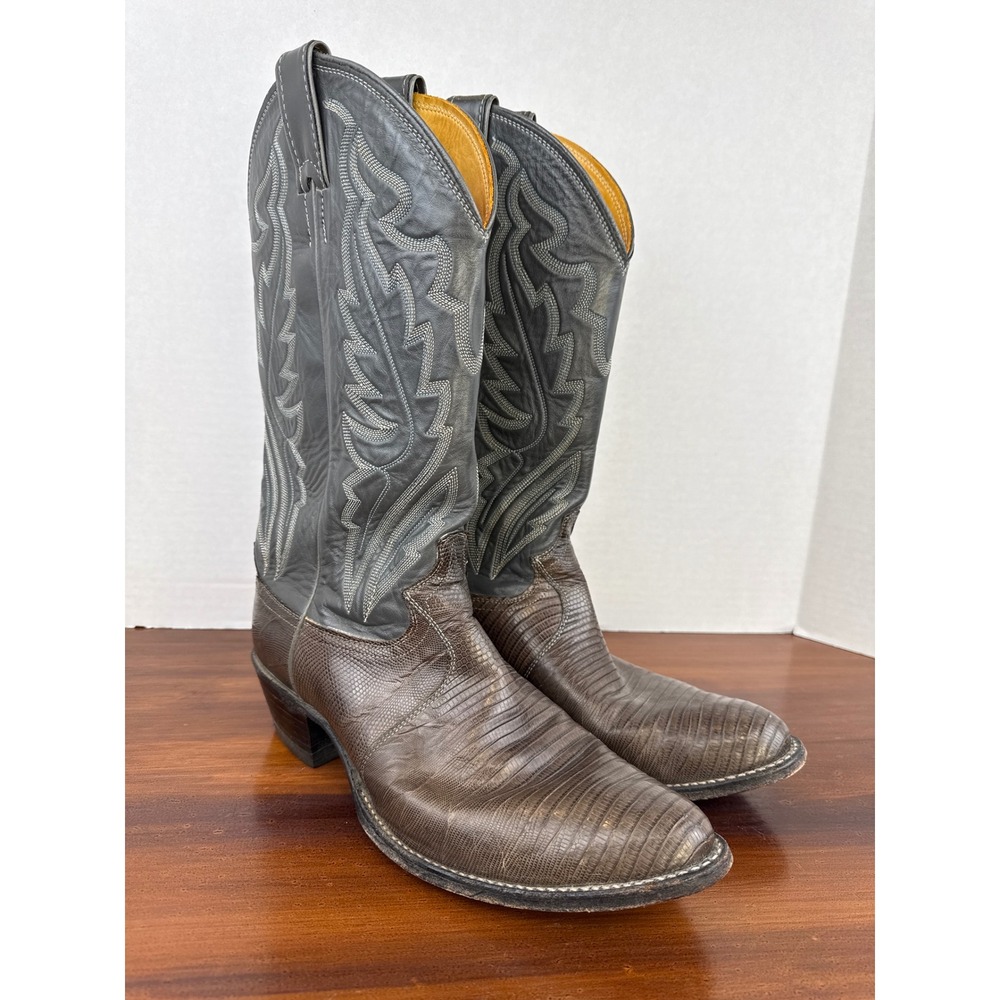 Justin Mens Brown Lizard Skin Grey Leather Western Cowboy Boots 8327 Size 9.5 EE